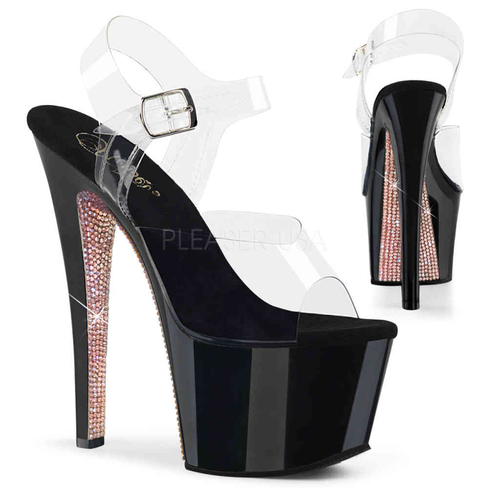 Pleaser - SKY-308CRS Knöchelriemen-Sandale, Poledance Schuhe - Pole dance schuhe - Schwarz/Rosa